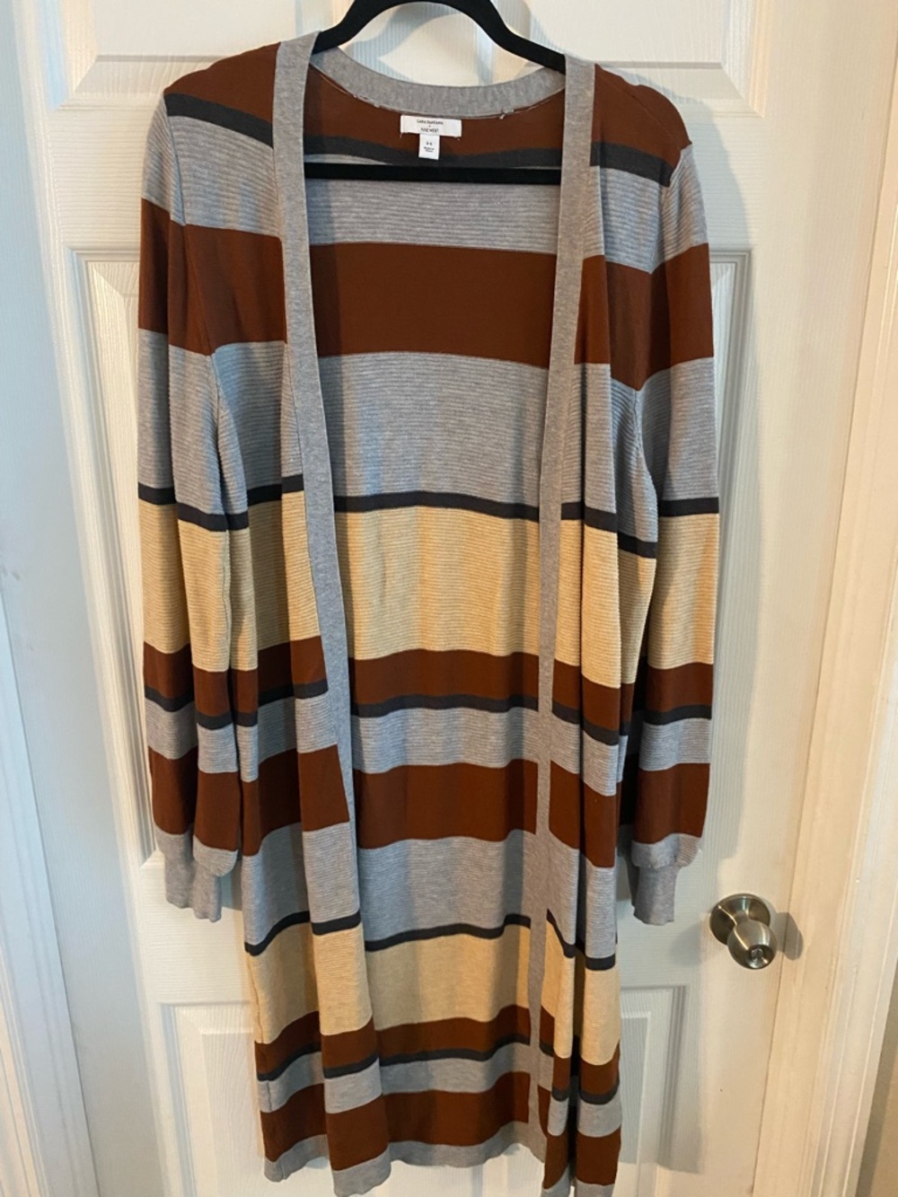 Nine West Brown Gray and Cream Striped Open Cardigan
